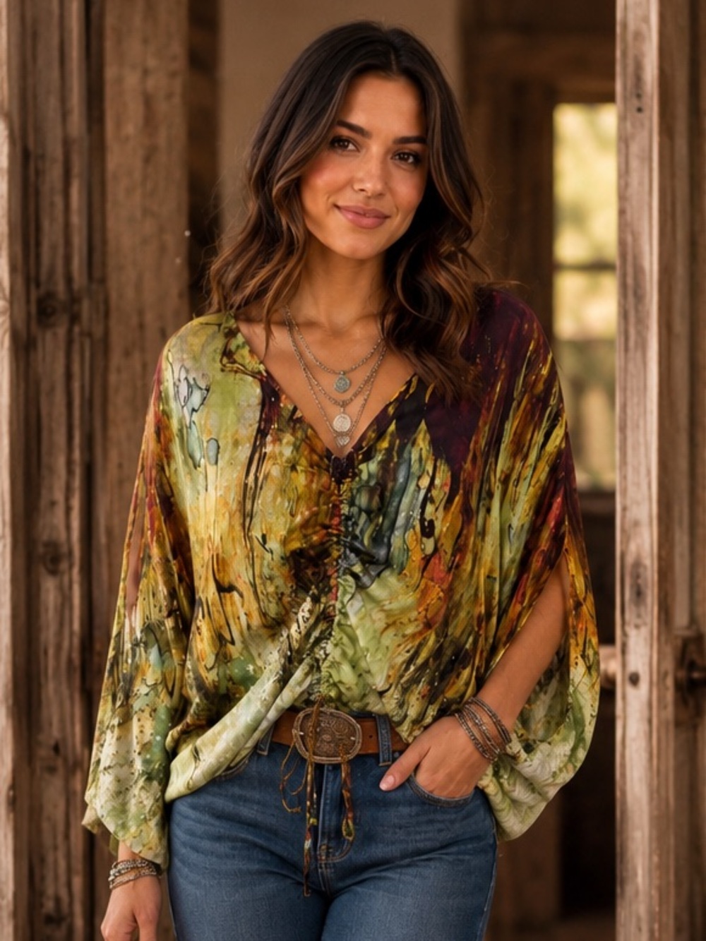 Robert Graham 100% Silk Abstract Print Ruched Blouse Size S - oversized